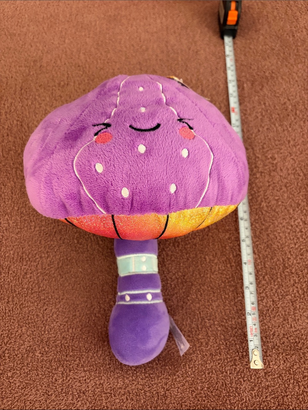 Purple Plush Mushroom Rattle Toy with Smiling Face